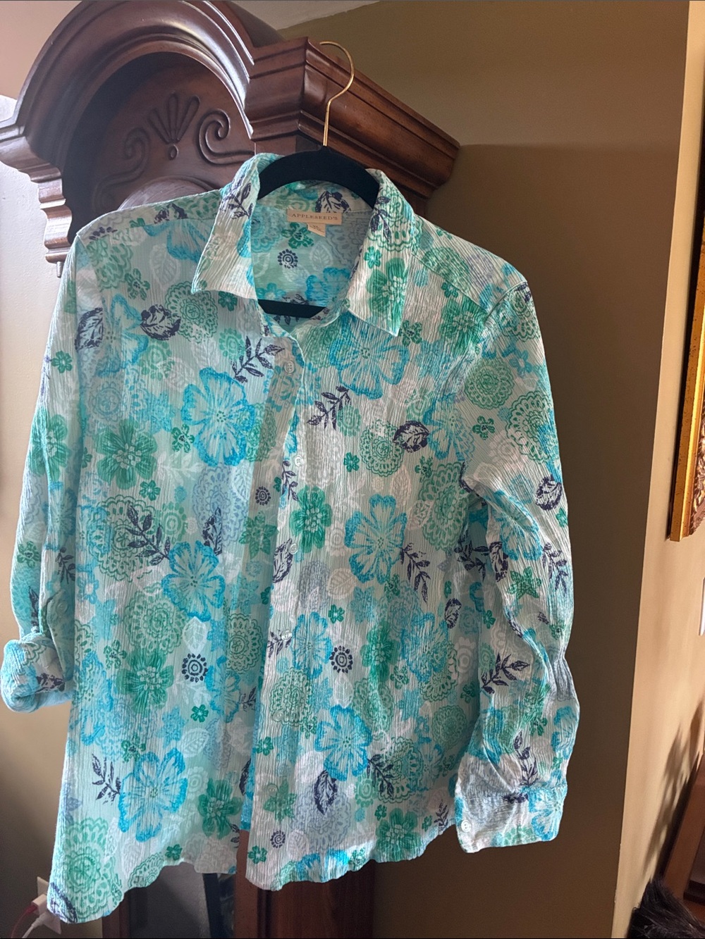 Appleseed's Teal and Navy Floral Shirt